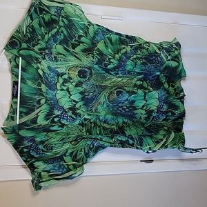 Avenida Azul Peacock Print Blouse 2x